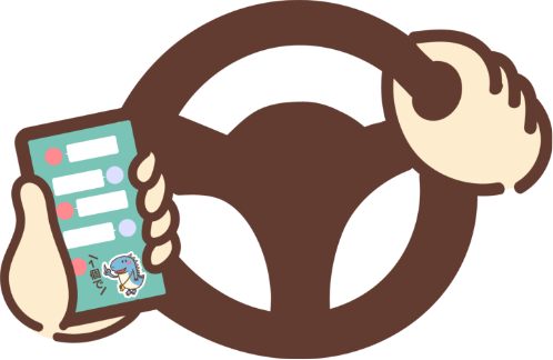 スマホをしながら片手運転しているイラスト